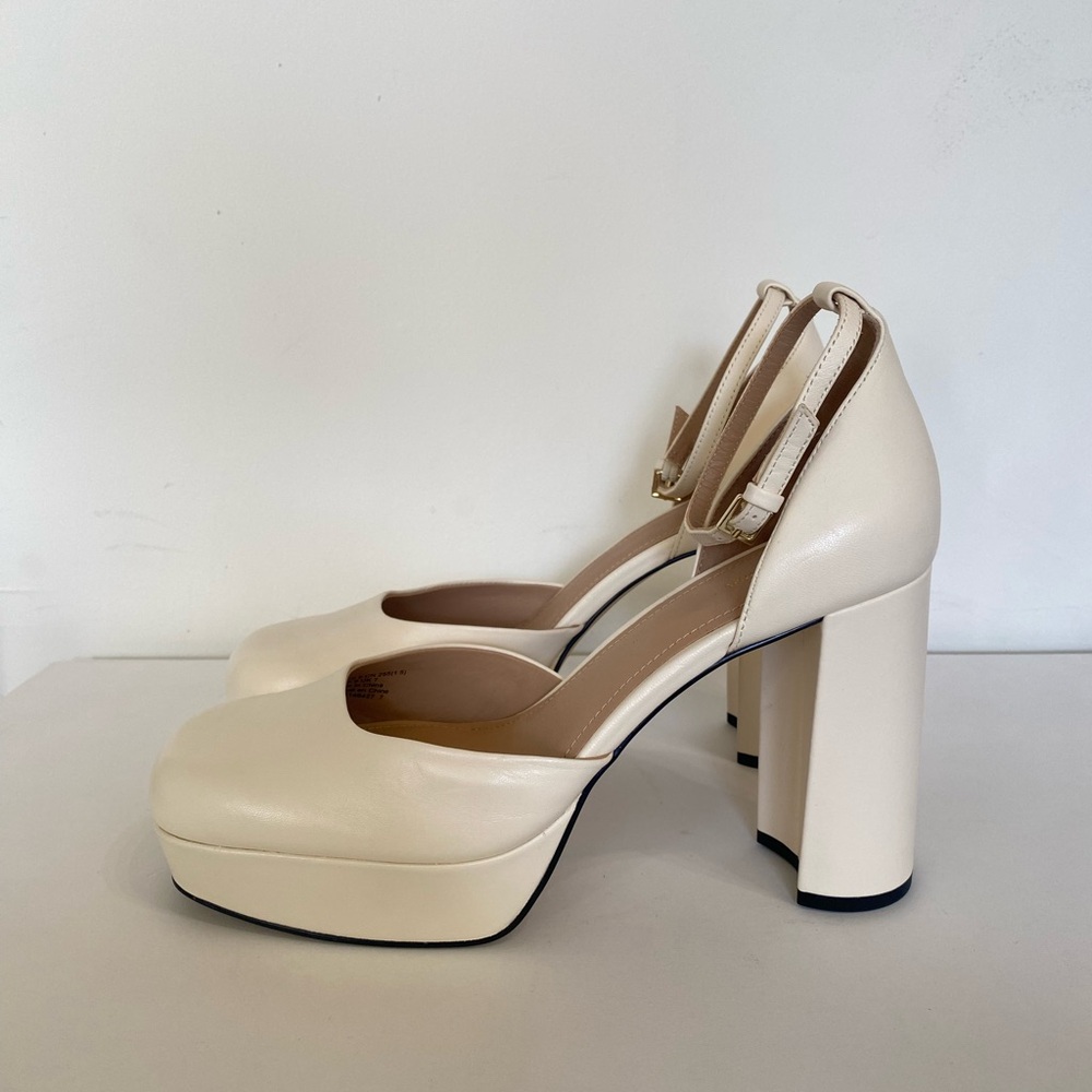 & Other Stories Cream Platform Block Heel Ankle-Strap Pumps